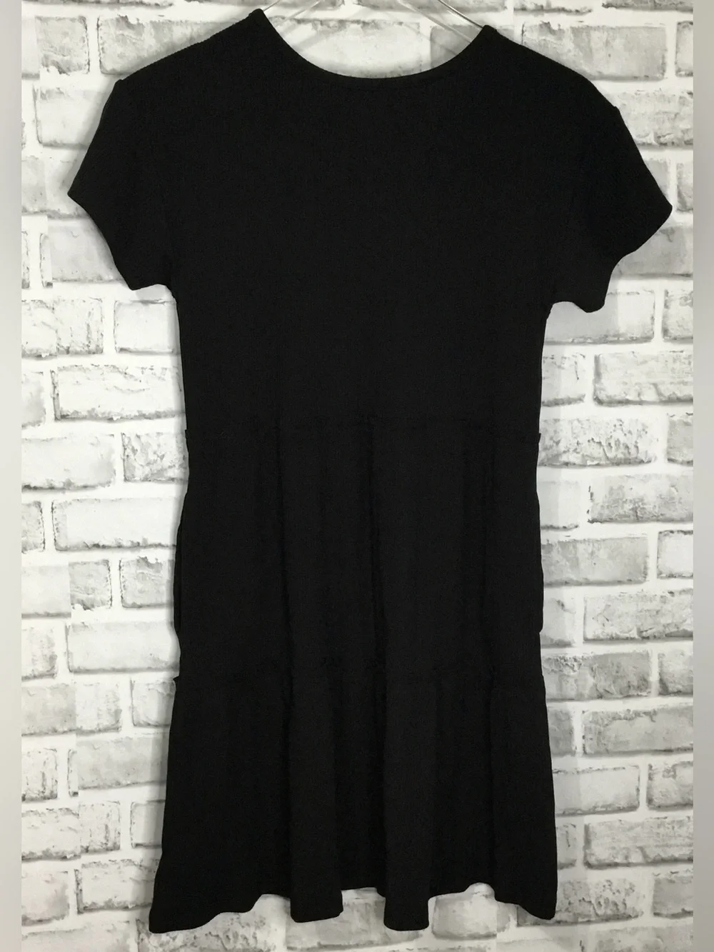 Old Navy Girls Black Ribbed Short Sleeve Loose Dress - K803